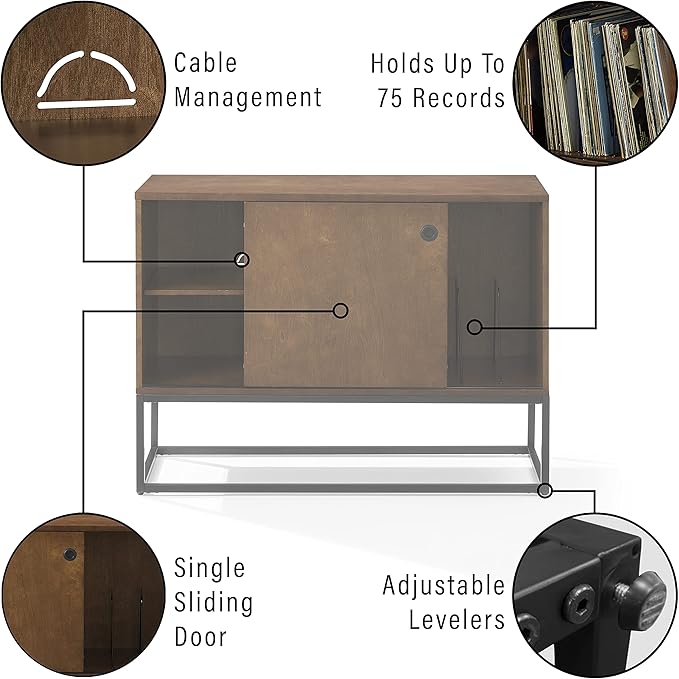 Crosley Furniture Byron Media Console and Record Player Stand with Storage for Vinyl Records, Brown/Black