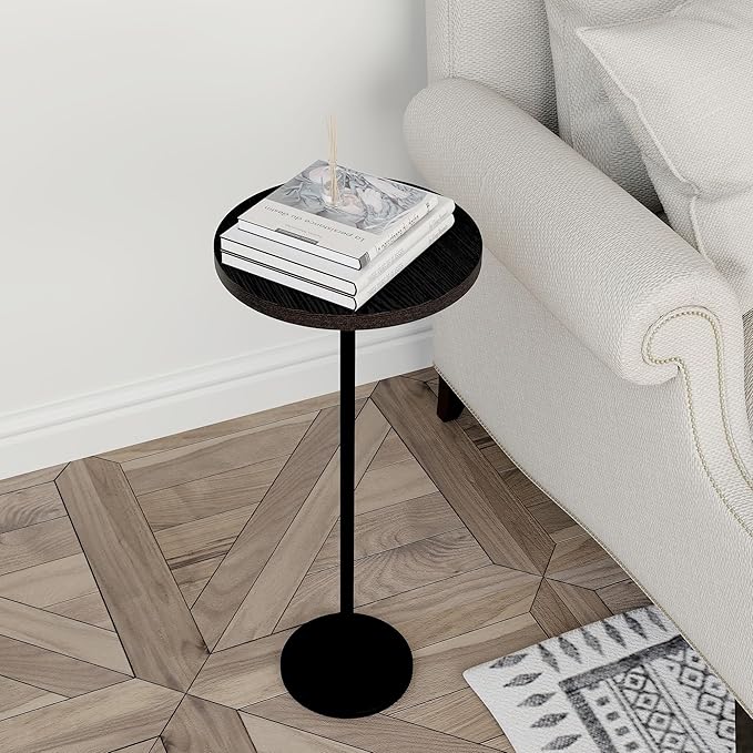 Round Pedestal Table Upgraded Side Black Drink with Weighted Base, Modern Cocktail Martini End Table for Small Space Sofa Couch Chair Living Room Bedroom Dorm Patio