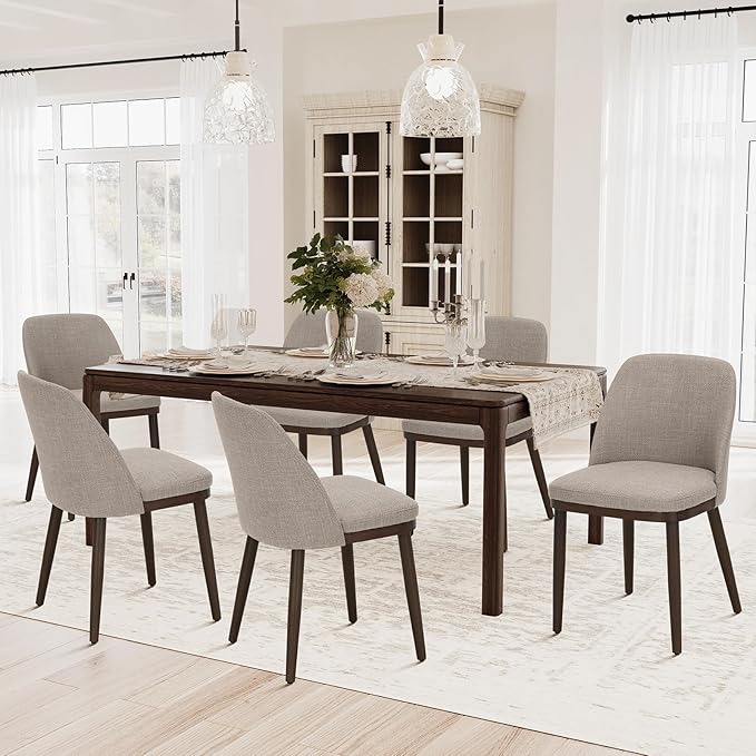 COLAMY Upholstered Dining Chairs Set of 4, Modern Kitchen Chairs with Back, Fabric Side Dining Room Chairs with Wood Legs for Kitchen Dining Room Restaurant, Camel