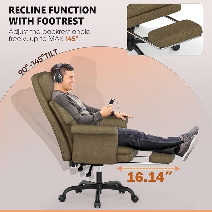 ELABEST C39 Cross Legged Office Chair with Footrest & Convertible Armrests - Pet-Friendly XL Home Desk Chair, Ergonomic Recliner with Lumbar Pillow, Criss Cross Design, Big and Tall Executive Chair