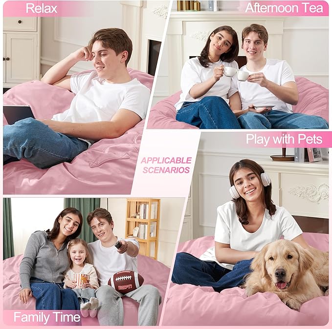 Homguava 5 FT Bean Bag Chair: 5' Bean Bags with Memory Foam Filled, Large Beanbag Chairs Soft Sofa with Dutch Velvet Cover-Light Pink