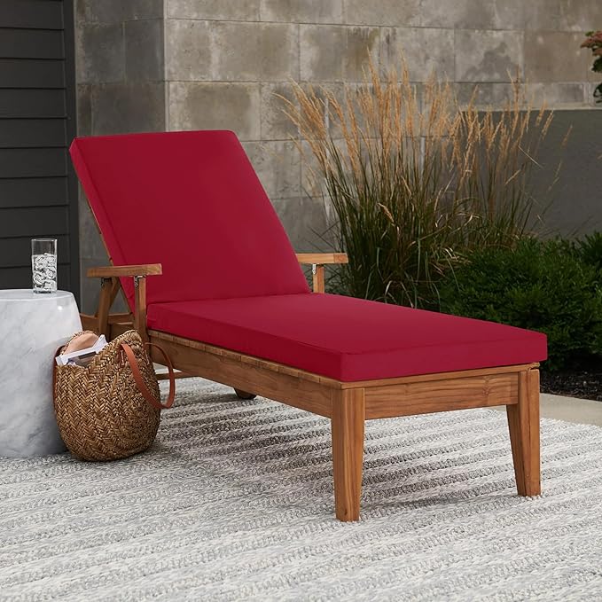 Chaise Lounge Cushions Outdoor - Waterproof and Fade Resistant Sun Lounger Replacement Cushions - Patio Lounger Pads with Removable Cover for Pool, Deck, Lawn, 72 x 21 x 3 Inch, Red