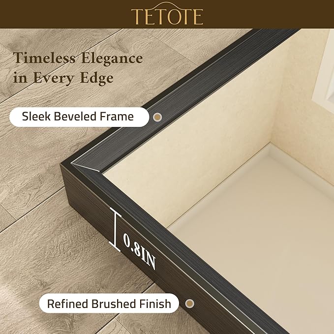 TETOTE Matte Black Beveled Framed Bathroom Mirror 60" x 36" Large Black Rectangle Metal Vanity Wall Mirror for Bathroom Sink, Modern Farmhouse, Tempered Glass, Shatterproof, Stronger Frame