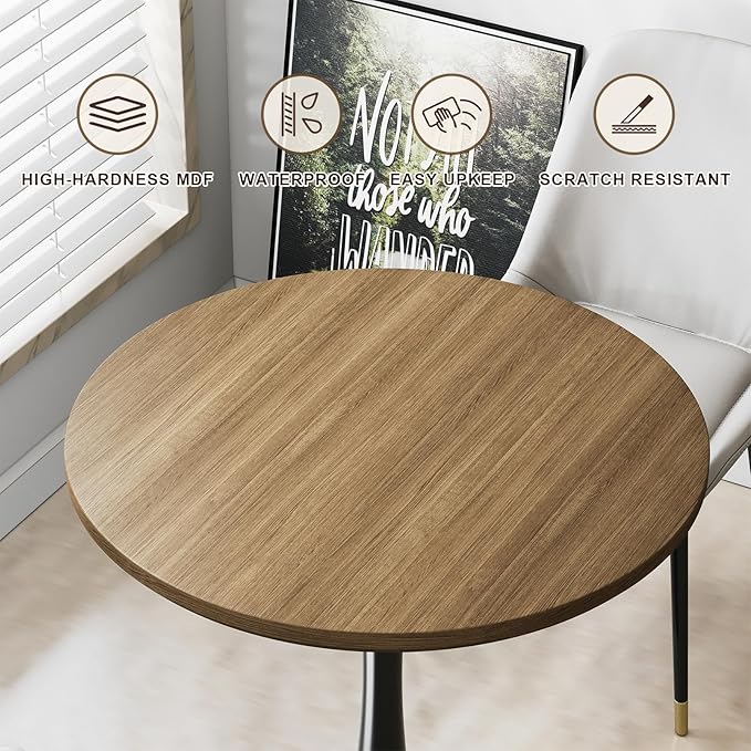24 inch Small Tulip Table for 2 Person, Walnut Round Dining Table for Kitchen, Leisure Wood Mid Century Modern Table with Metal Pedestal Base for Cafe, Living Room, Bar, Circle Bistro Tables