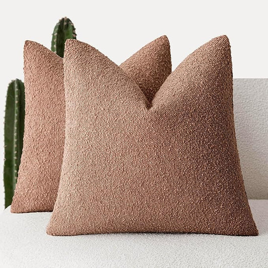 Foindtower Set of 2, Decorative Textured Boucle Throw Pillow Covers Accent Solid Pillow Cases Neutral Couch Cushion Case for Chair Sofa Bedroom Living Room Home Decor 16x16 Inch Dusty Orange Hazel