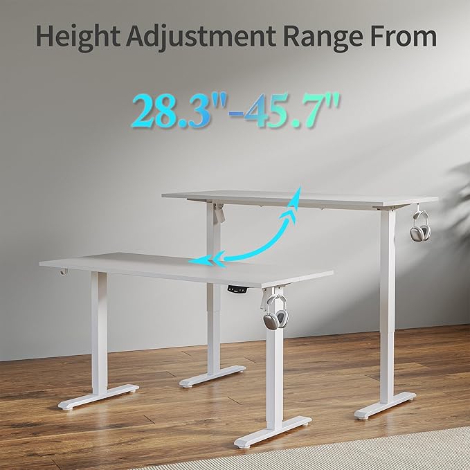 Agilestic Electric Standing Desk, Large 60 x 24 Inches Height Adjustable Desk, Sit Stand up for Work Office Home, Ergonomic Rising Computer Table with Memory Preset, White