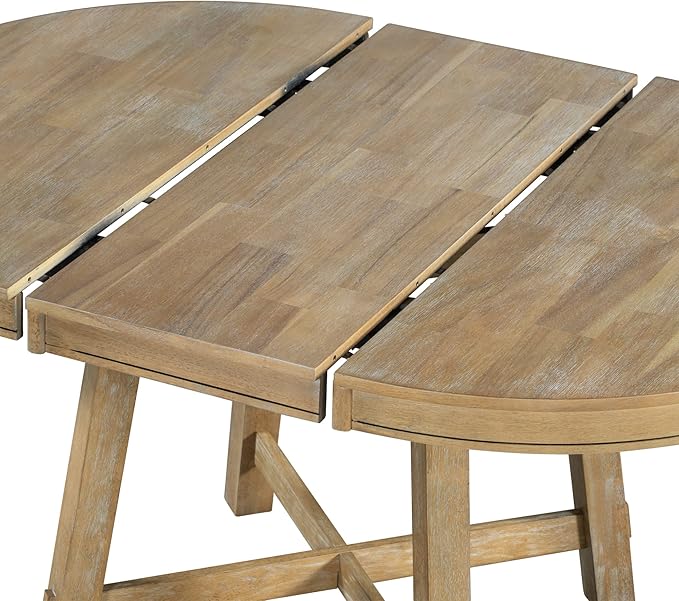 Need Extendable Farmhouse Round Dining Table with 16" Leaf - Solid Wood Kitchen Table, Adjustable Size for Small Spaces (Natural Wood Wash)