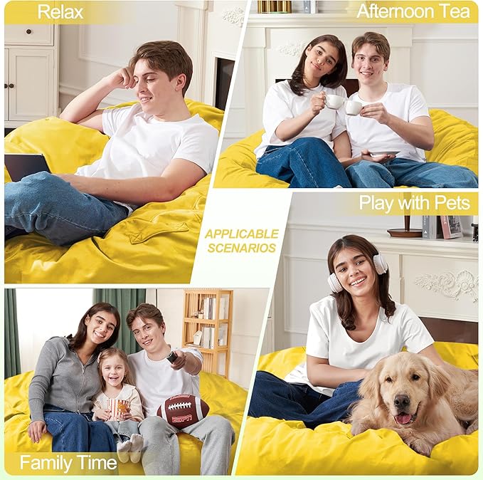 Homguava 6 FT Bean Bag Chair: 6' Bean Bags with Memory Foam Filled, Large Beanbag Chairs Soft Sofa with Dutch Velvet Cover-Mustard