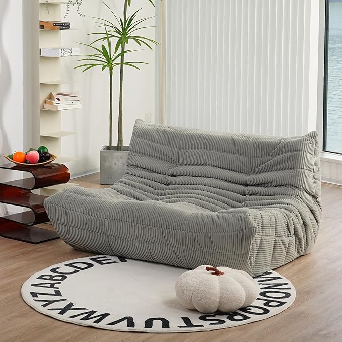 N&V Fireside Loveseat, Mid Century Armless Twin Size Floor Sofa, Soft Premium Corduroy Floor Lounge Chair, Foam Sofa Accent Chair for Living Room Bedroom and Office, Harbour Grey, Full