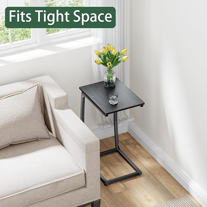 C-Shaped End-Table Set of 2 - Side Table for Couch,Curved Support Legs, Slide Under Couch Table for Sofa, TV Tray Table for Living Room Bedroom(Black)