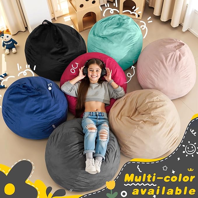 HABUTWAY 2FT Bean Bag Chair, 2' Beanbags Small Bean Bag Chairs with Filling, Teardrop Bean Bag Chair Luxurious Velvet Ultra Soft Fur with Removable Cover (Grey)