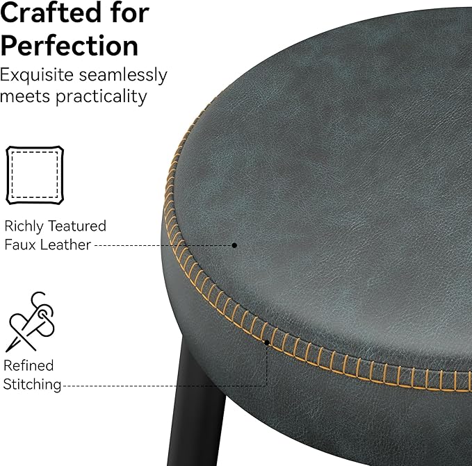 Counter Height Bar Stools, 26" H Backless Bar Stools Set of 4, Upholstered Faux Leather Kitchen Counter Stools, Mid Century Modern, Kitchen Island Home Bar, Pub, Black Blue