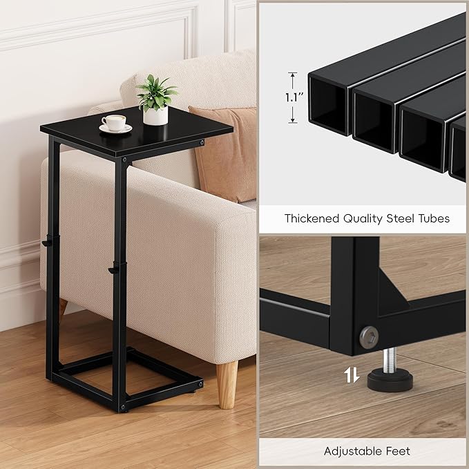 Vagusicc C Shaped End Table, 33" Tall Couch Table Adjustable Height Side Table, Sofa Table That Slide Under, C Table End Table TV Tray Coffee Arm Table for Living Room, Bedroom, Small Spaces, Black