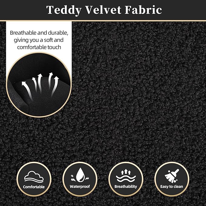 Modern Velvet Dining Chairs Set of 2, Contemporary Upholstered Furniture Collection with Polished Gold Metal Legs, Elegant Accent Chairs for Kitchen Living Room(Teddy Fleece,Black)