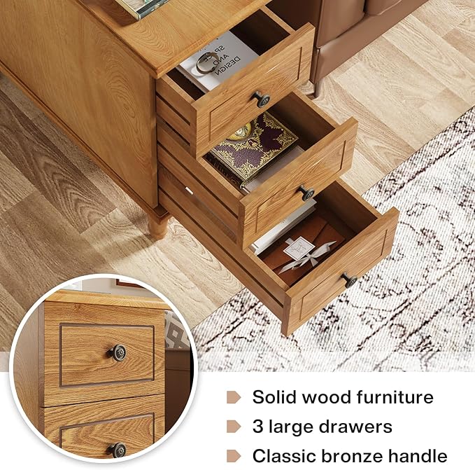 Tribesigns Solid Wood End Table, Fully Assembled Narrow Side Table with Drawers, Pre-Assembled Nightstand Slim Bedside Table for Small Spaces, Living Room, Bedroom