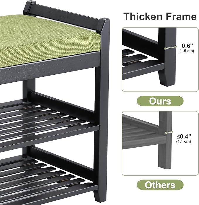 Shoe Rack Bench with Storage 27.6 in, Black Shoe Storage Bench with Cushion for Entryway, Hallway, Bedroom, Living Room