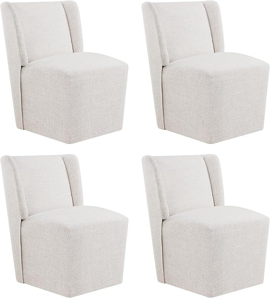 Upholstered Dining Chair with Casters Wingback Modern Side Armless Deskchair with Rollers for Diningroom Bedroom Livingroom Reading Room,Linen,4 Box