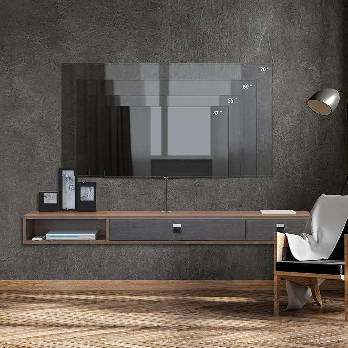 Pmnianhua Floating TV Shelf,55'' Wall Mounted Floating TV Stand Unit Media Console Wall TV Console Cabinet Media Entertainment Shelf with 2 Doors TVs up to 60 inch Flat Screen (Walnut)
