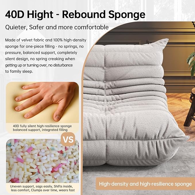 Bean Bag Chairs for Adults, BeanBag Reading Chair Memory Foam Couch, Floor Chair Soft Teddy Material, Comfy Reading Nook Chairs for Bedroom Living Room Office (Grey)