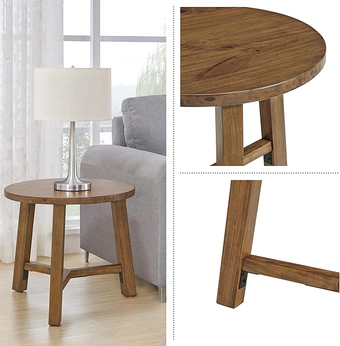 Alaterre Furniture Side Table - Newbury Collection 20-Inch Round End Table or Nightstand - Solid Wood Farmhouse Accent Furniture (Pecan Finish)