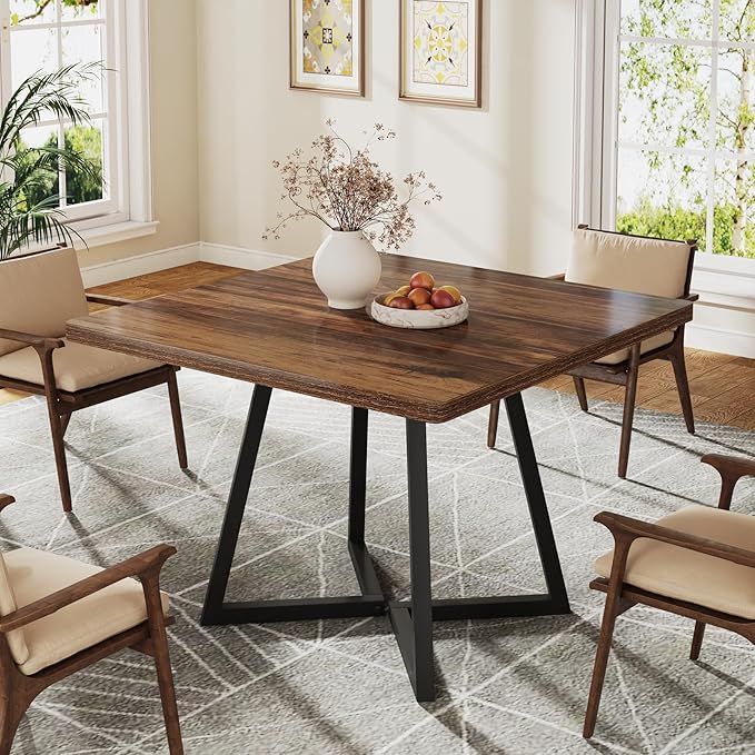 Tribesigns Square Dining Table for 4, 31.5" Industrial Dinner Table with Metal Base, Kitchen Table for Dining Room, Small Space, Apartment, Rustic Brown & Black