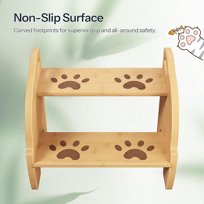 HOOBRO Wooden Toddler Step Stool for Kids, Two Step Stools with Handles and Safety Non-Slip Pads, Bamboo Step Stool for Sink, Bathroom, Kitchen, Bedroom, Easy to Move, Natural YL21JD01