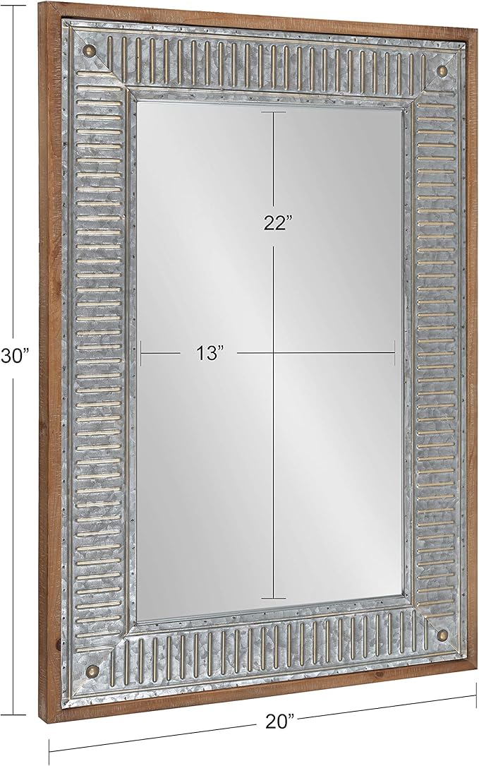 Kate and Laurel Deely Farmhouse Wall Mirror, 20 x 30, Rustic Brown and Silver, Rustic Wall Decor with Galvanized Metal Frame