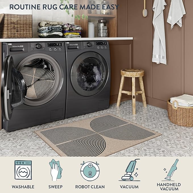 Lahome Rainbow Easy Jute Rug, 32"x48" Outdoor Mat Non Slip Door Mat Indoor Entrance, Farmhouse Neutral Lightweight Non Shedding Low Pile Throw Rug for Kitchen Entry Foyer