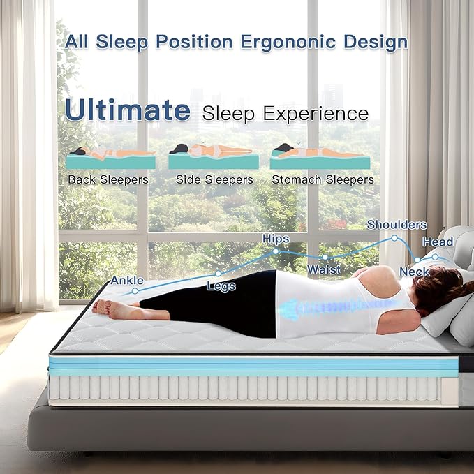 Queen Mattress, 12 Inch Queen Size Mattress in a Box, Medium Firm, Memory Foam with Individual Pocket Spring for Pressure Relief & Motion Isolation, Strong Edge Support