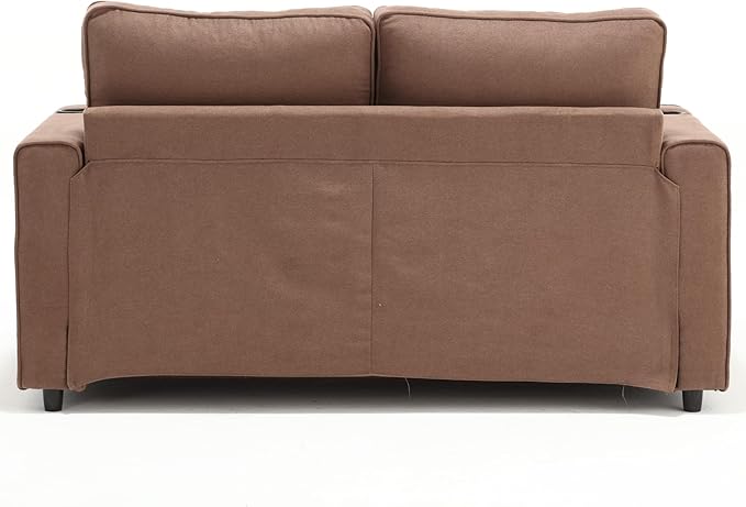 ERYE 3 Fold Tufted Upholstered Futon Sofa Bed Modern Convertible Foldable Floor Loveseat Sofabed with Pull Out Sleeper Couch Daybed W/Cupholders and Pockets for Living Room