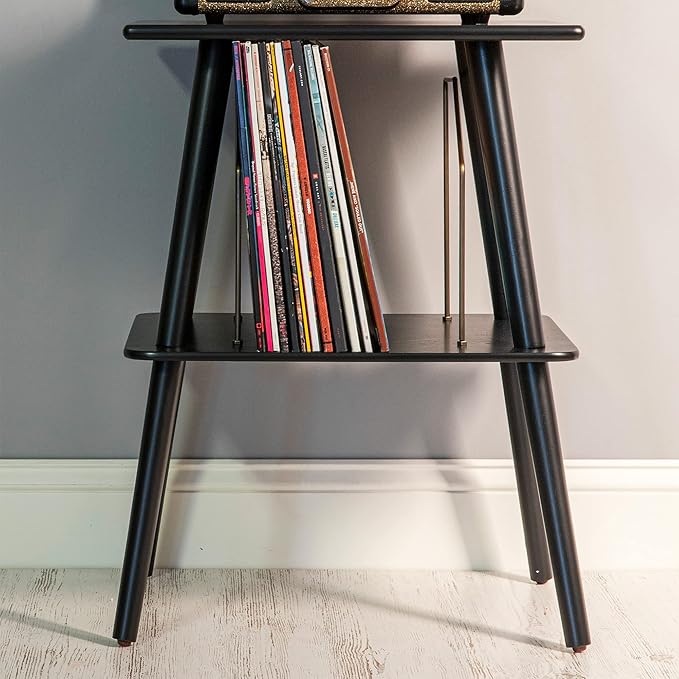 Crosley Manchester Record Player Stand, Media Console with Vinyl Storage, Modern Home Organizer, Black