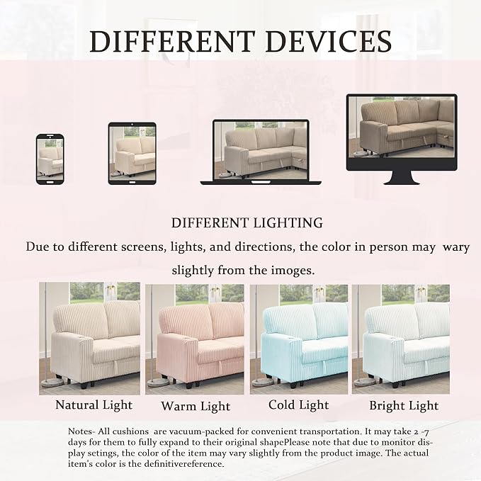 Ball & Cast Modular Sectional Sleeper Sofa Bed,L-Shaped Couch W/Pull Out Bed and USB Charging,Cupholders&Storage Seats,Convertible Sleeper Sofa Beds for Living Room,Apartment,Corduroy Fabric,Beige,81"