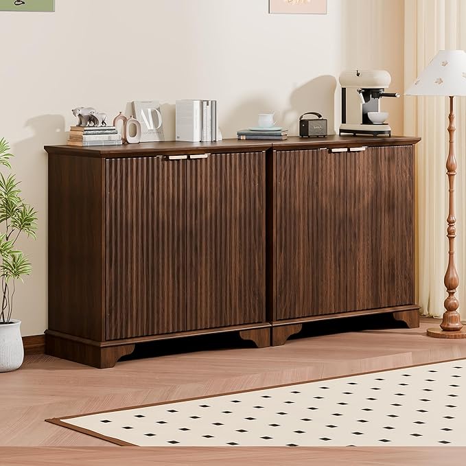 31" Buffet Sideboard Cabinet with Storage, 2 Door Coffee Bar Cabinet Credenza with Shelves, Console Table for Entryway Kitchen, Walnut
