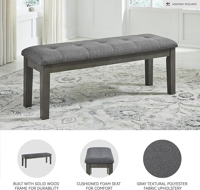 Signature Design by Ashley Hallanden Rustic Tufted Upholstered Dining Room Bench, Gray