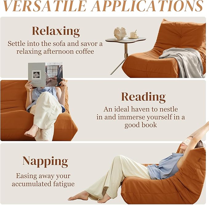 Bean Bag Chair, Fireside Chair Bean Bag Sofa for Adults, Bean Bag Chairs for Teens with High-Resilience Foam, Memory Foam & Non-Slip Base Bean Bag for Living Room, Bedroom, Office (Suede,Burnt Orange)