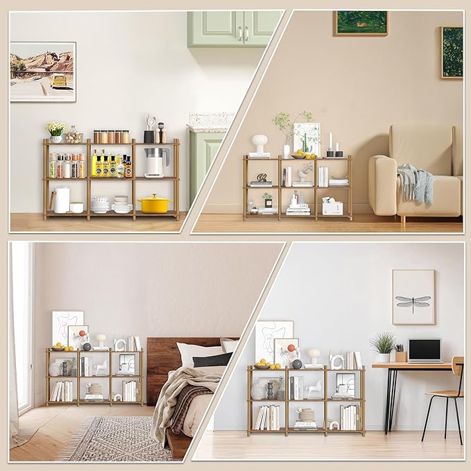 YGYQZ 3 Tier Short Book Shelf, 6 Cube Storage Shelf Organizer Bookshelf with Open Back, Long Horizontal Book Shelves for Office, Living Room, Bedroom, Rustic Brown