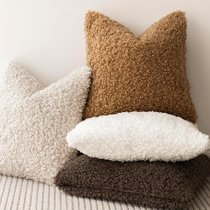 Foindtower 2 Pieces 26x26 Inch Bronze, Faux Fur Throw Pillow Cover Accent Sherpa Pillow Fuzzy Soft Pillowcases Sheepskin Decorative Fleece Cushion Case for Bed Couch Living Room