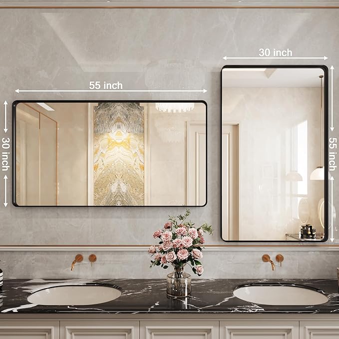 Black Mirror for bathroom30x55 inch,Black Frame Mirror,Bathroom Mirrors for Over Sink,Mirrors for Wall,Restroom Mirrors for Wall