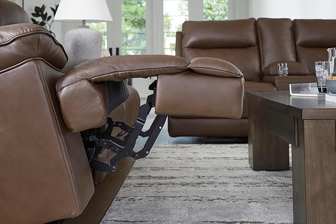 Signature Design by Ashley VonRyan Modern Zero Gravity Leather Match Power Recliner with Adjustable Headrest and USB Ports, Dark Brown