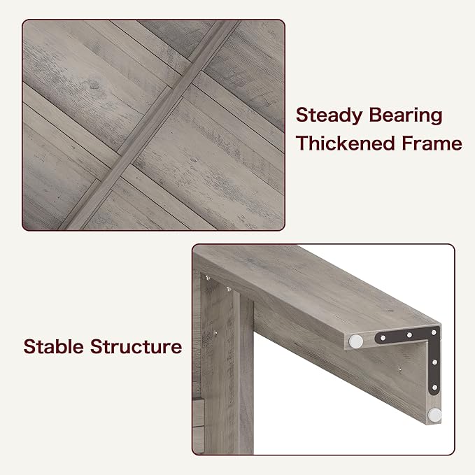 Dining Table for 4-6, 63" Wood Farmhouse Large Kitchen Table with Strong 4 Triangle Legs, Rectangular Dining Room Dinner Table with Sturdy Extra Support for Kitchen, Apartment, Retro Gray