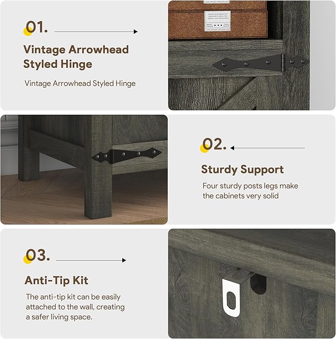 Buffet Sideboard with Storage Farmhouse with 4 Doors, 55'' Large Kitchen Storage Cabinet Wood Coffee Bar Cabinet Buffet Table with Shelves for Kitchen, Dining Room, Entryway (Gray, 55in)