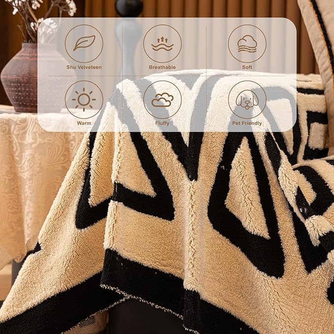 HANDONTIME Boho Sofa Covers for Dogs - Black and White, Beige Velveteen Couch Covers for 3 Cushion Sectional L-Shaped Couch - 71" x 150"