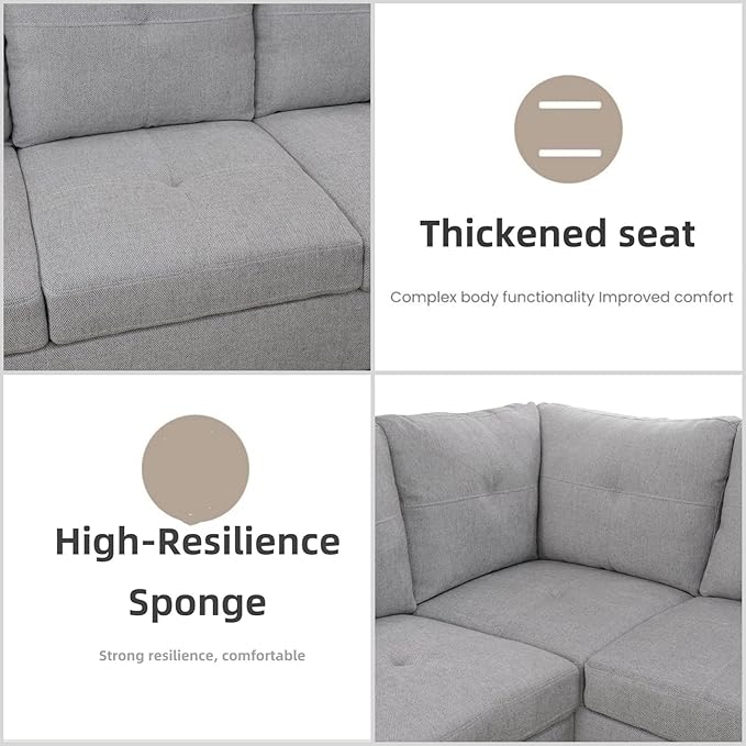 L Shaped Sectional Couches for Living Room, Modern Modular Sectional Sofa with Ottoman Storage, Comfy L Shaped Couch with Chaise for Bedroom Apartment Furniture, Gray