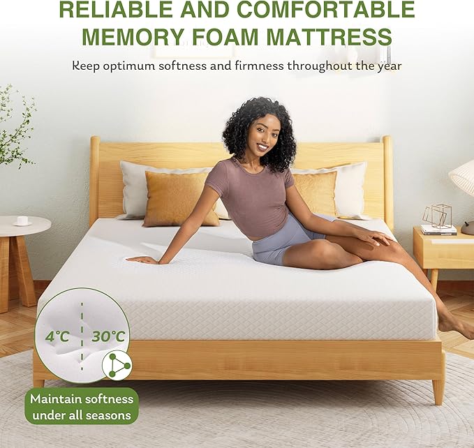 Full Size Memory Foam Mattress, 10 Inch Bed Mattress in a Box with Cooling Green Tea Gel, Relieve Pressure with Medium Support, CertiPUR-US Certified, 75''L x 54''W, White