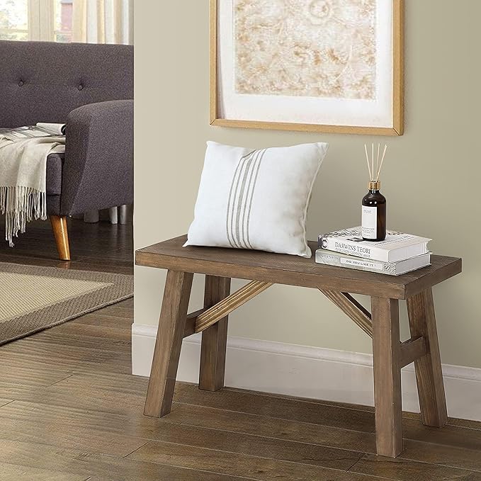 Sawmill Wood Bench, 30" Farmhouse Entryway Bench for Living Dining Room, Rustic Entry Way Benches Seat, Solid Wood, Handcraft Finshed, Natural