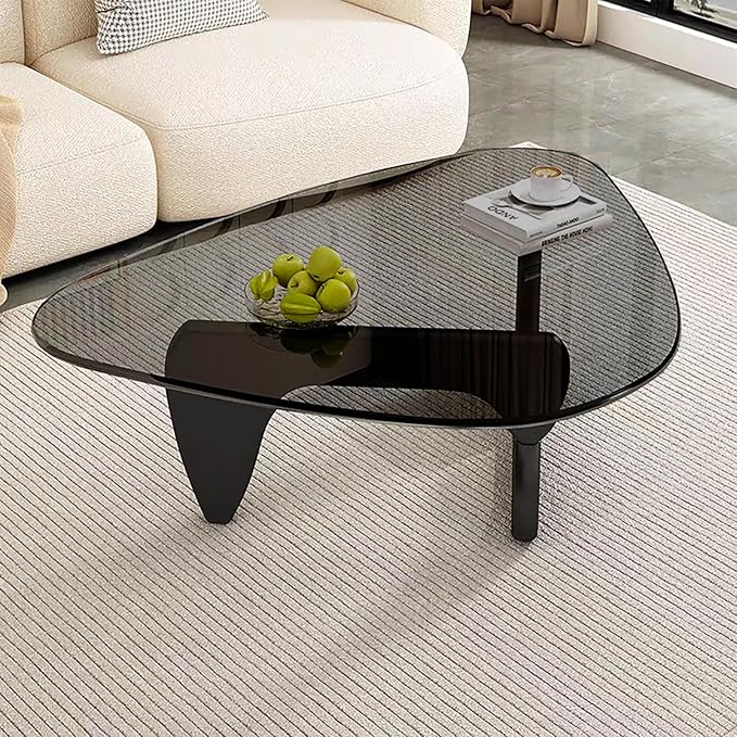 Modern Glass Coffee Table for Living Room, Black mid Century Modern Coffee Table, Sleek Coffee Tables, Suitable for Bedroom Living Room Reception Office Tables（Black/Grey，Large）