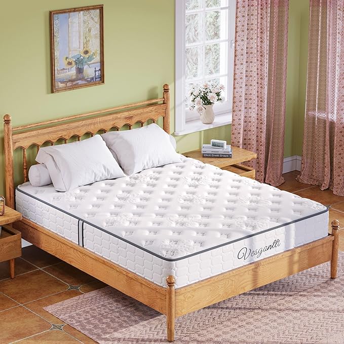 Vesgantti Queen Size Mattress, 10 Inch Innerspring Multilayer Hybrid Mattress, Ergonomic Design with Breathable Foam and Pocket Spring, Tight Top Series Medium Firm Feel