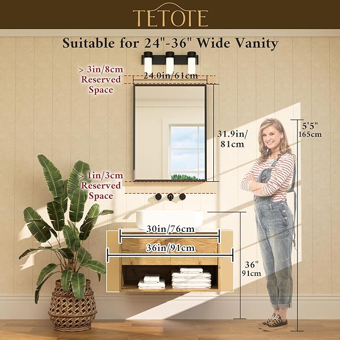 TETOTE Brushed Gold Mirror for Bathroom Sink 24" x 32" Beveled Frame Brushed Gold Brass Vanity Rectangle Mirror for Bathroom Wall, Modern Farmhouse, Tempered Glass, Stronger Frame