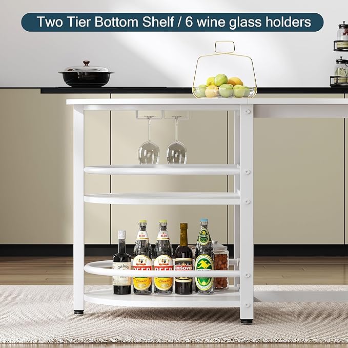 soges Dining Table for 4-6 Person, 71 inch Long Kitchen Dining Table for Living Room and Dining Room, Dinner Table with Storage Shelf & Cup Holder, Metal Legs(Only Table), White