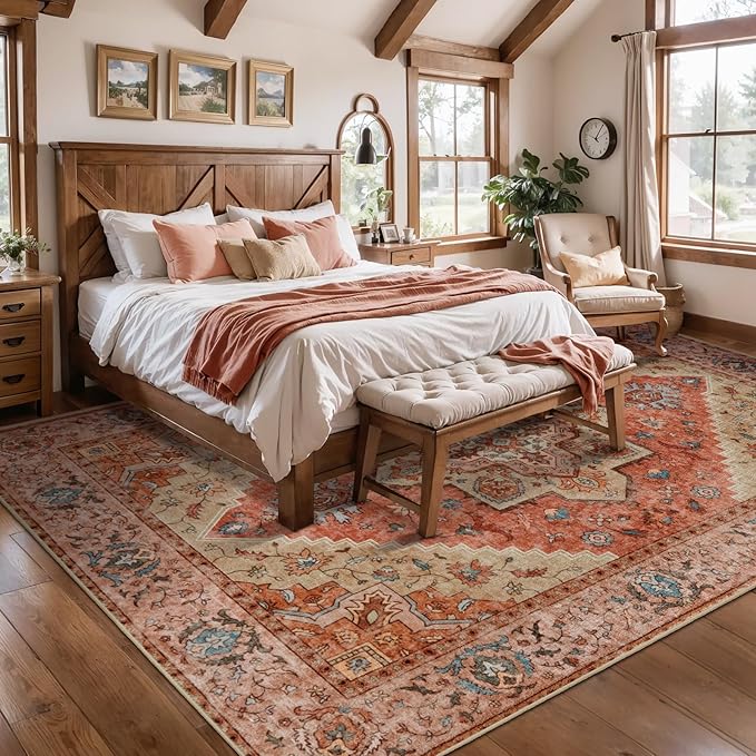 Tangsoo 4x6 Area Rug for Living Room, Washable Vintage Indoor, Distressed Carpet for Bedroom Non Slip for Dining Room, Soft Low Pile Rugs Foldable Floor Rug for Dorm Bedside Bathroom